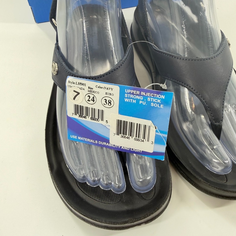 Aerosoft LS 5901 Navy Blue Comfort Slingback Thong Sandals Womens Size 7 EU 38 - Picture 5 of 10